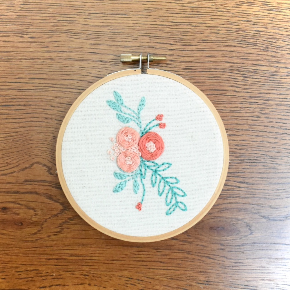 Dainty Floral Embroidered Handmade Hoop Art